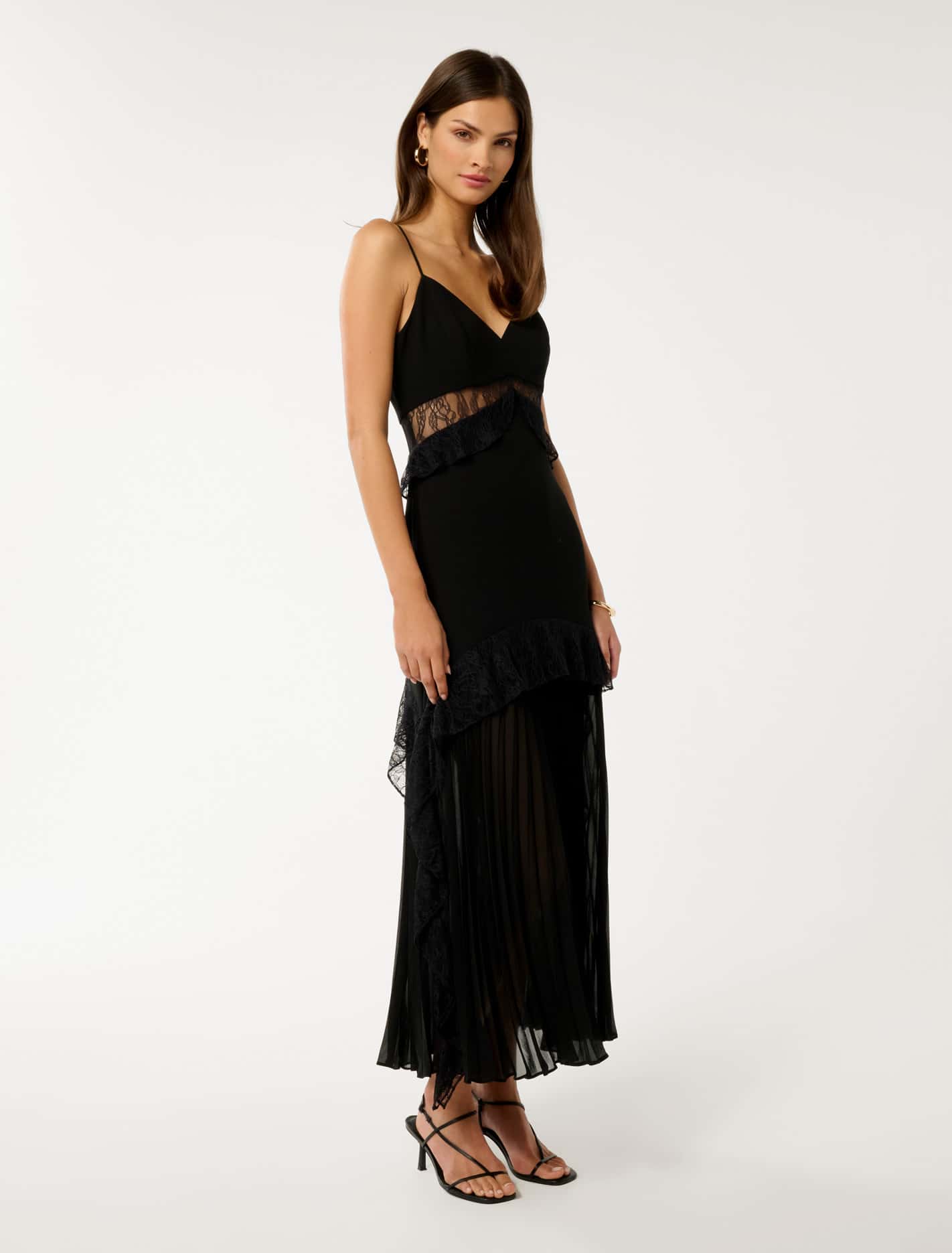 Lara Pleated Ruffle Maxi Black