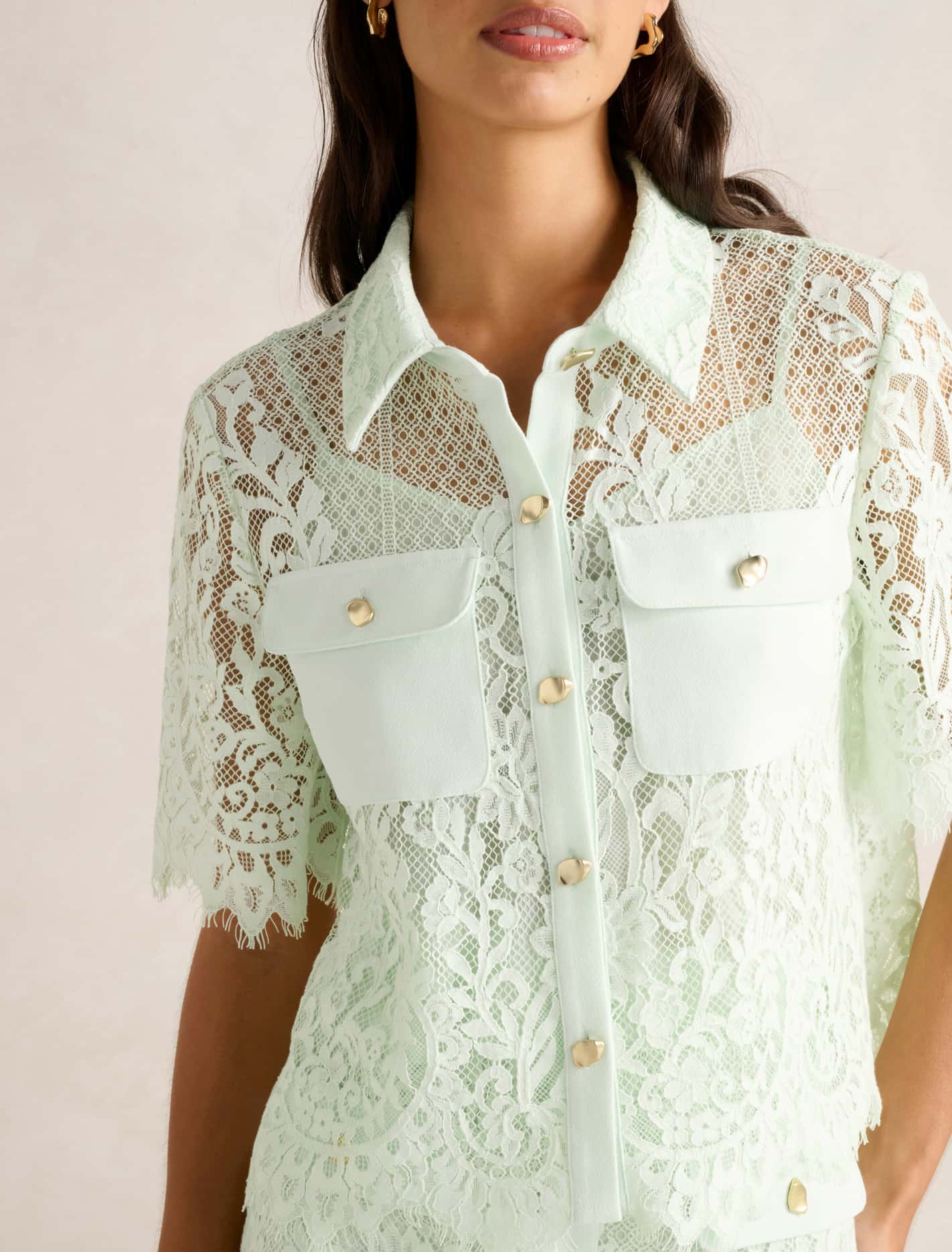 Lola Lace Shirt Clearly Aqua Co-ord
