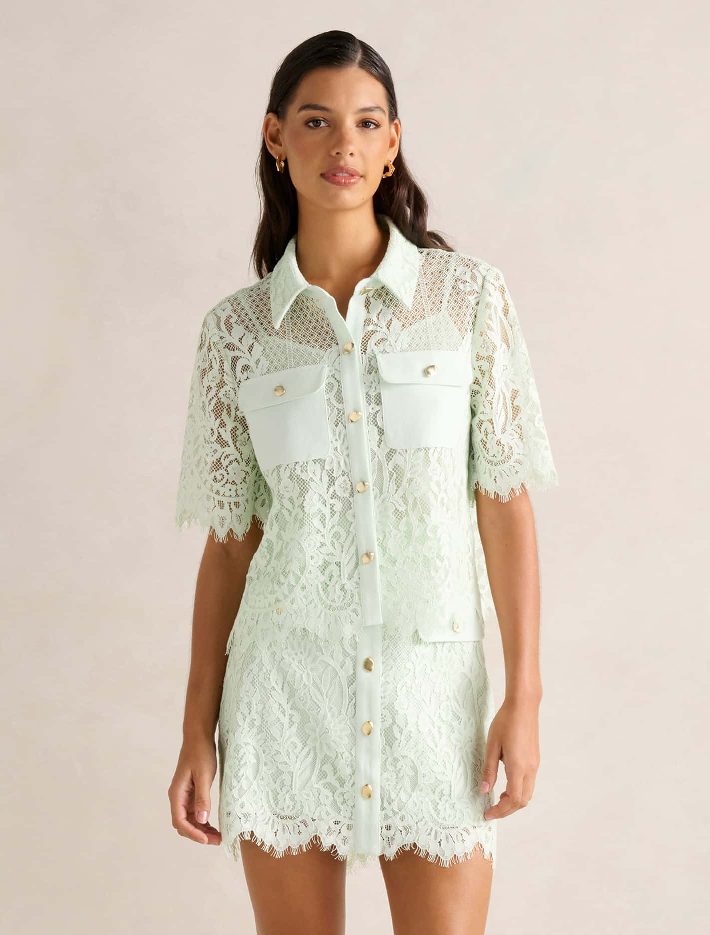 Lola Lace Shirt Clearly Aqua Co-ord