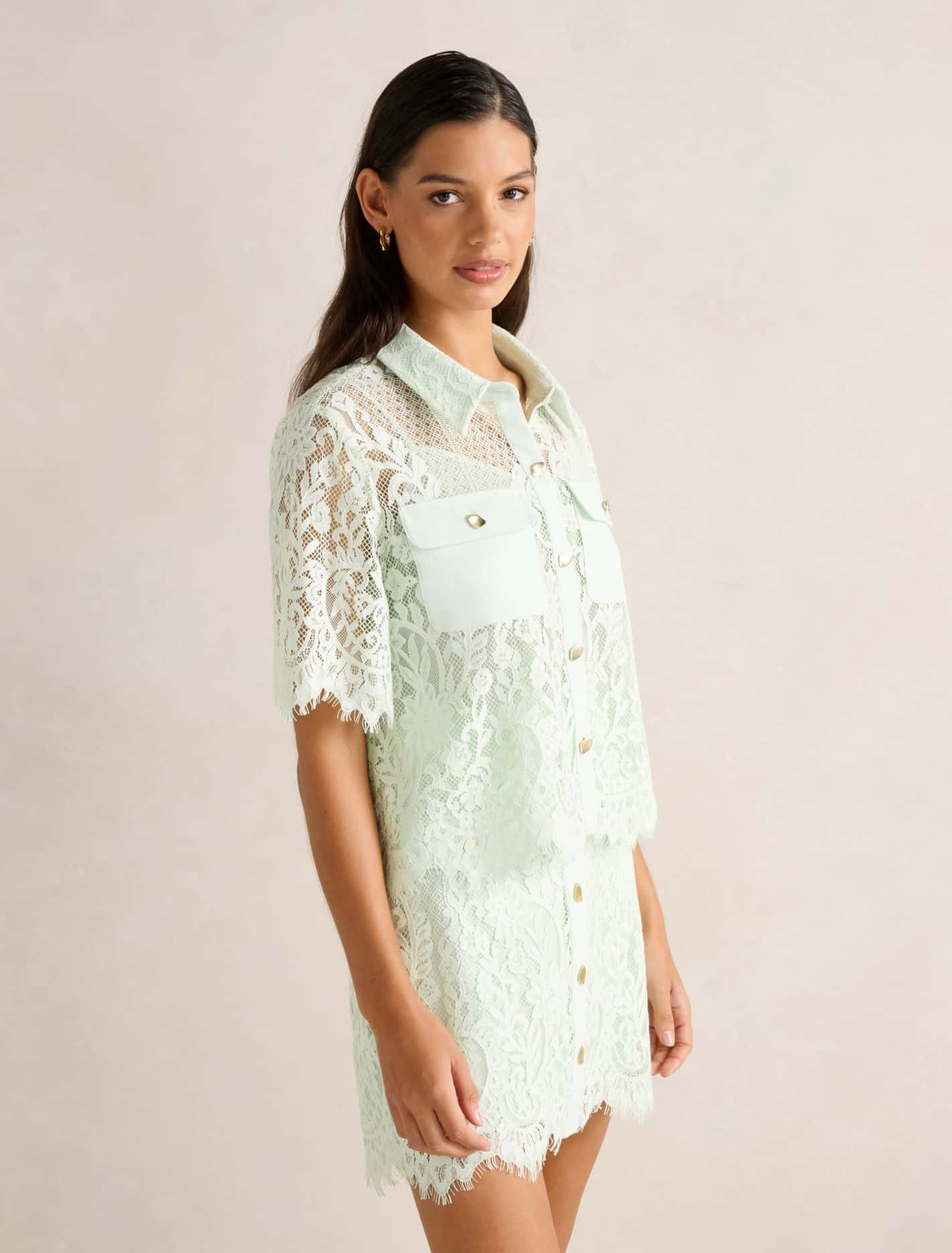 Lola Lace Shirt Clearly Aqua Co-ord