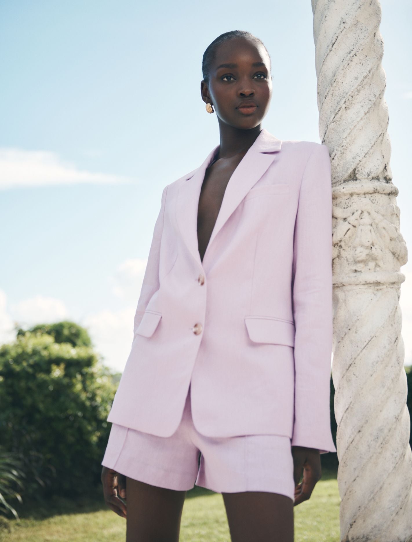 Laura Two Button Linen Blazer Lilac Suit