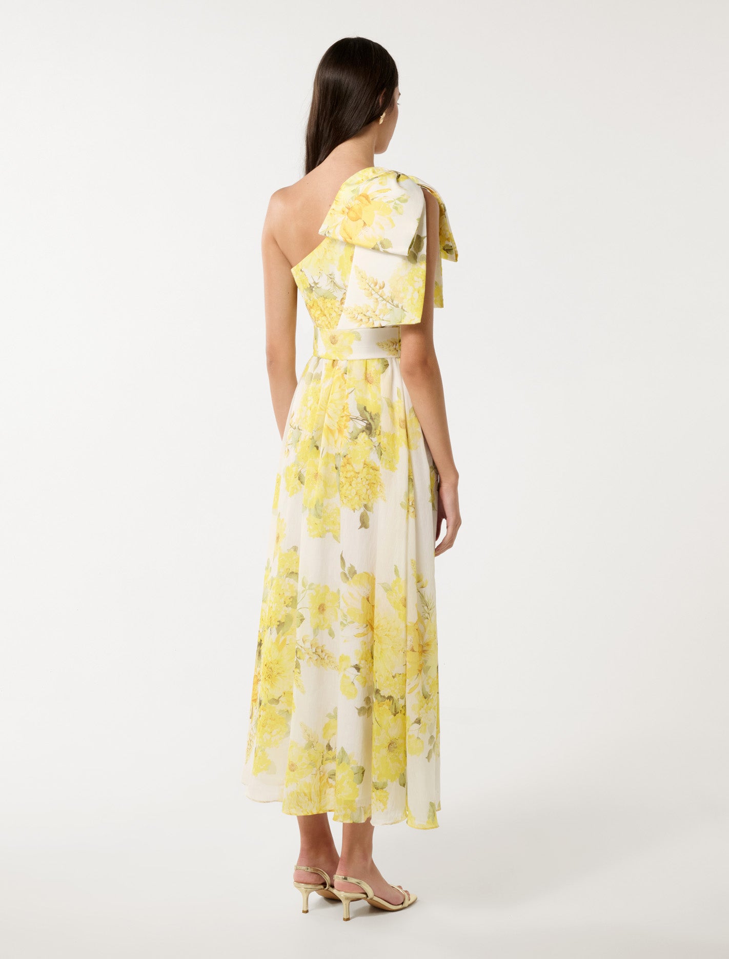 Lisa One Shoulder Ruffle Dress Gold Warrantina Floral