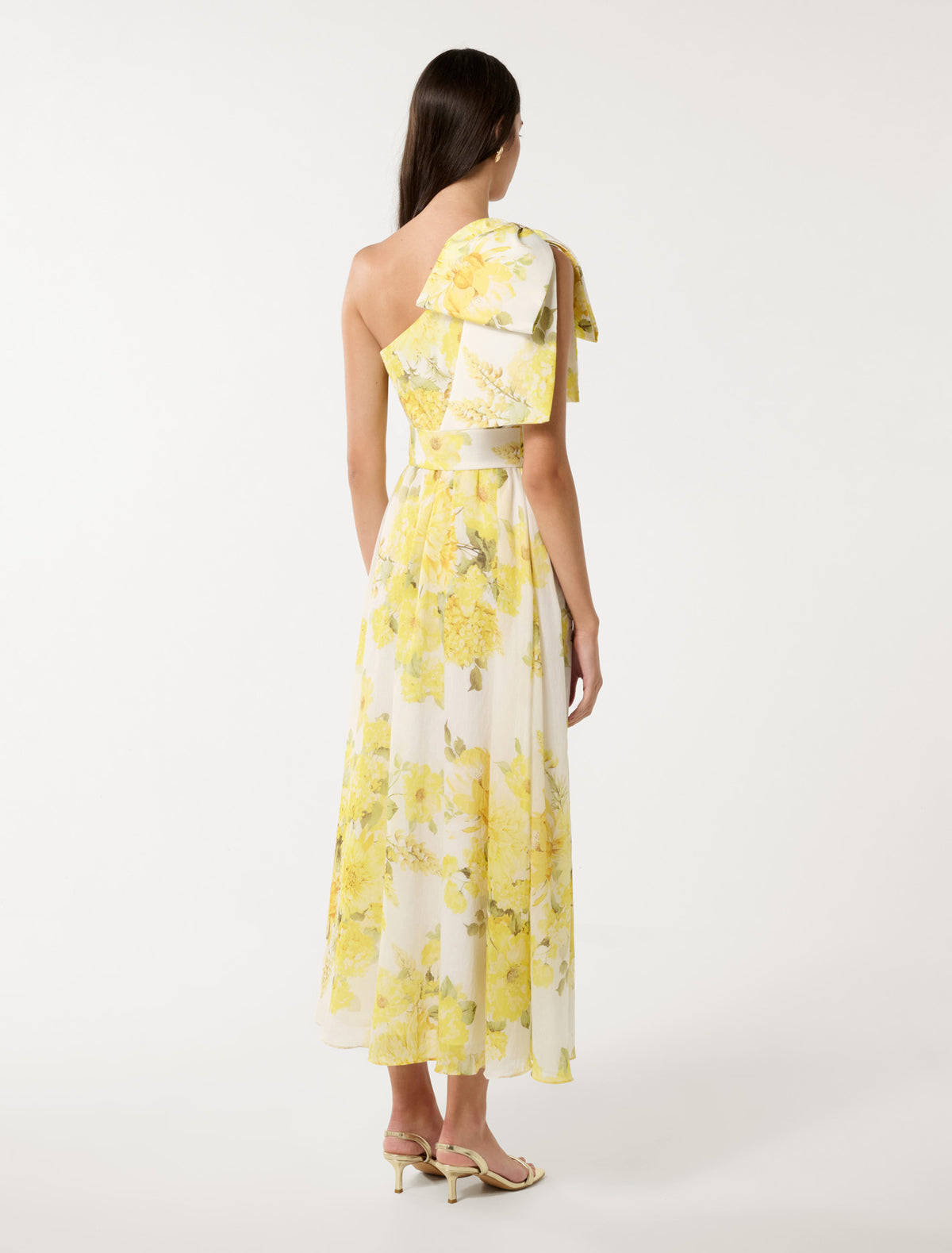 Lisa One Shoulder Ruffle Dress Gold Warrantina Floral