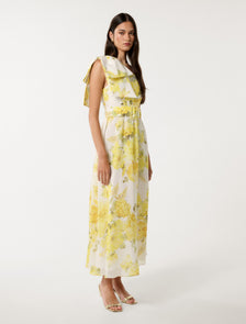 Lisa One Shoulder Ruffle Dress Gold Warrantina Floral