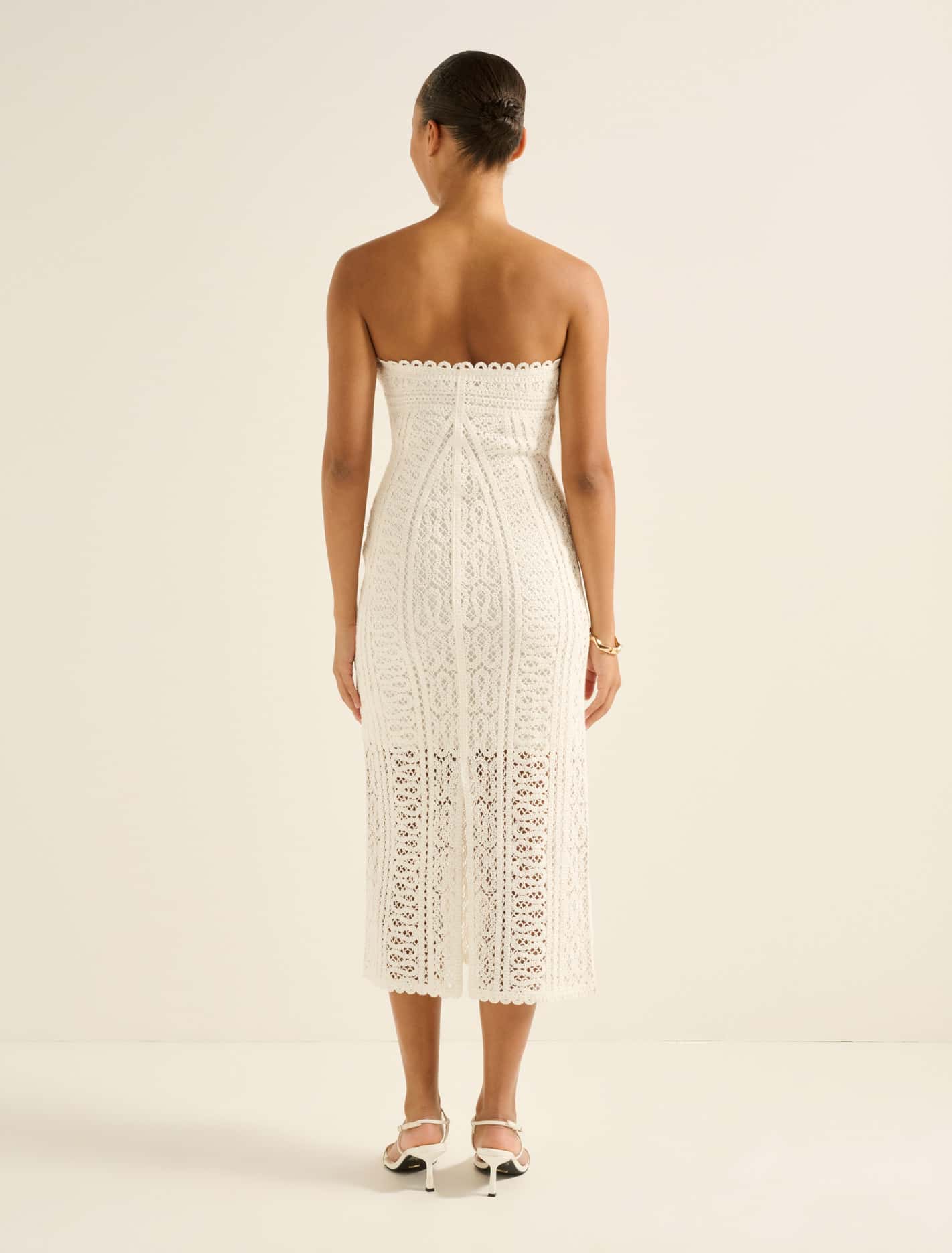 Arianna Crochet Midi Dress Porcelain