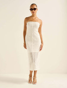 Arianna Crochet Midi Dress Porcelain
