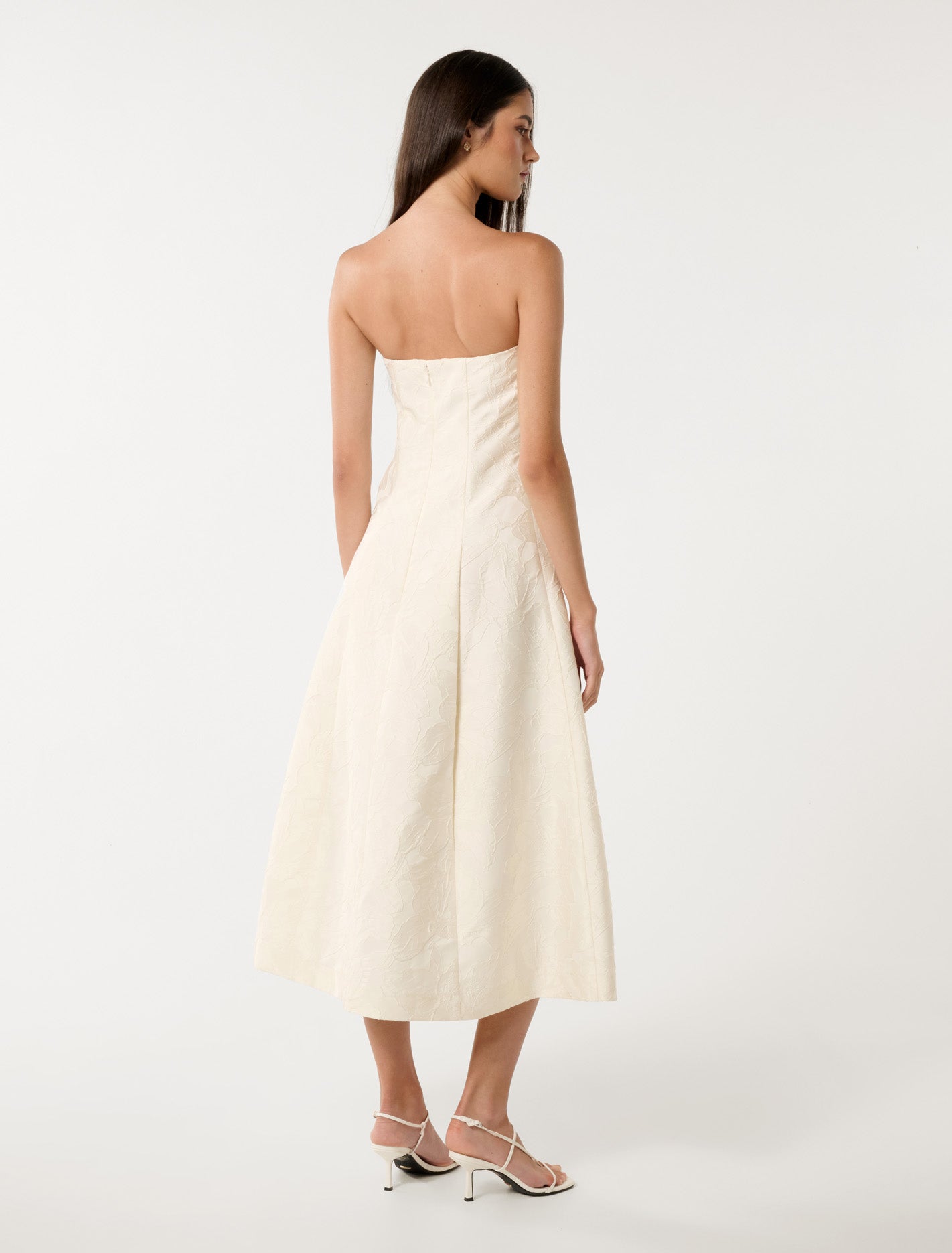 Charlotte Strapless Jacquard Midi Porcelain