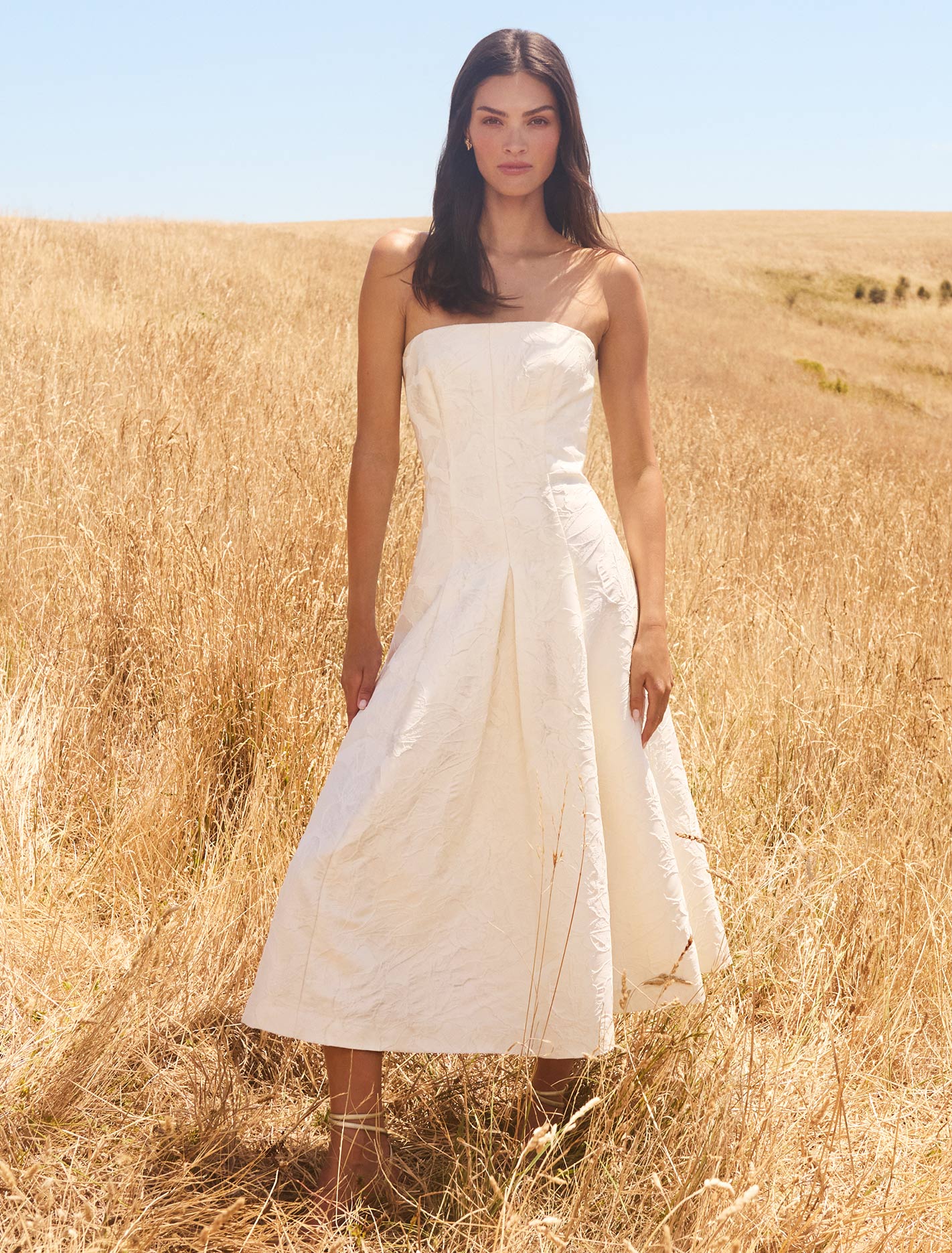 Charlotte Strapless Jacquard Midi Porcelain