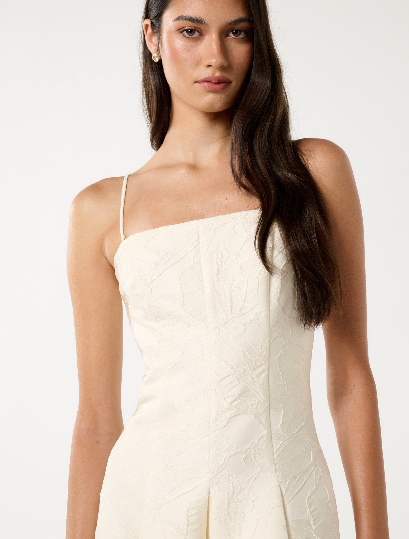 Charlotte Strapless Jacquard Midi Porcelain