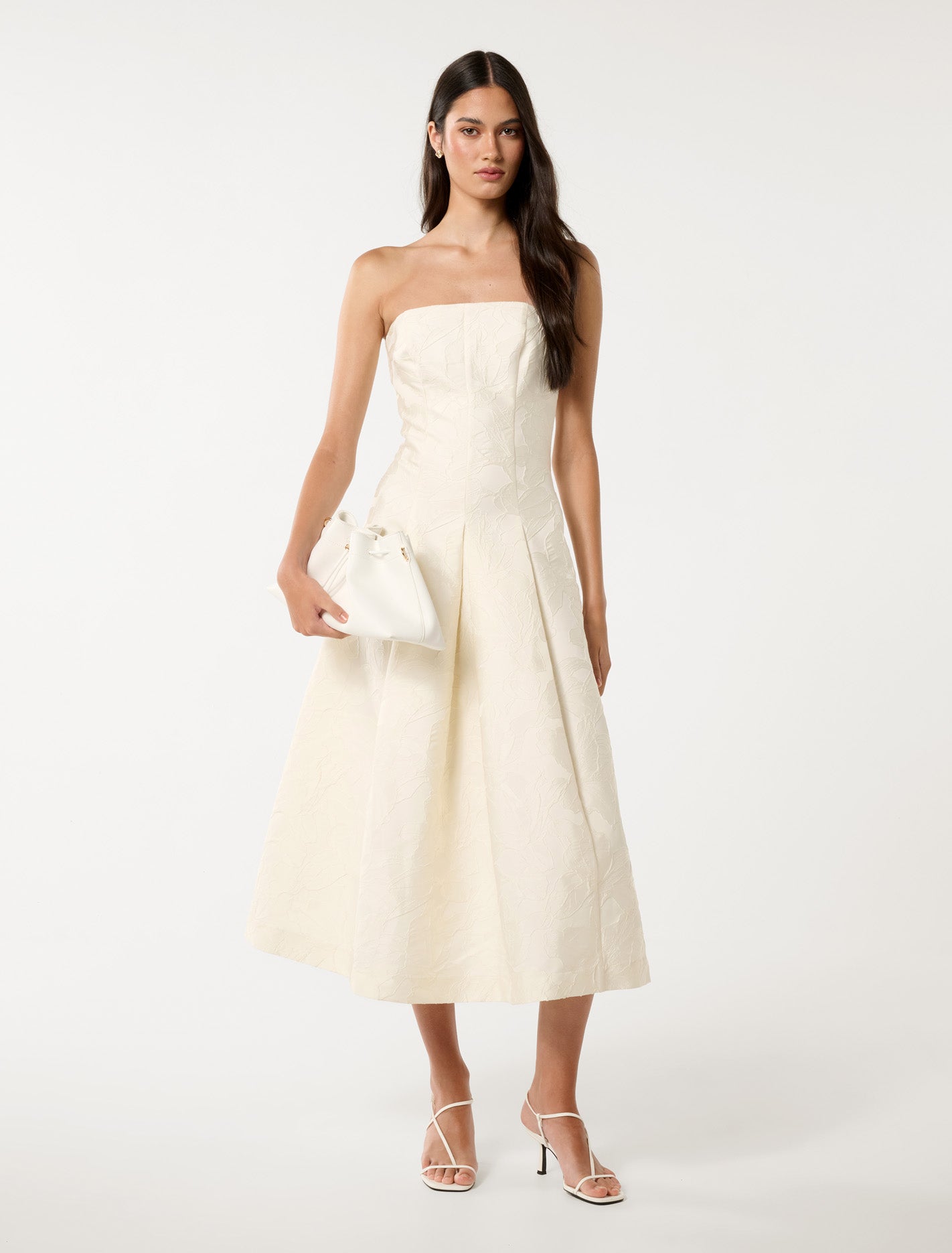 Charlotte Strapless Jacquard Midi Porcelain