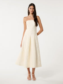 Charlotte Strapless Jacquard Midi Porcelain