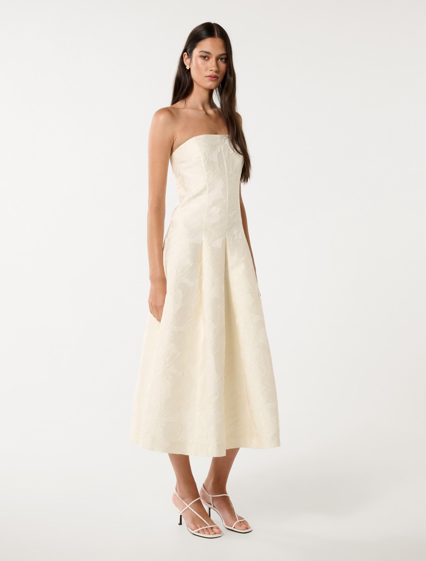 Charlotte Strapless Jacquard Midi Porcelain