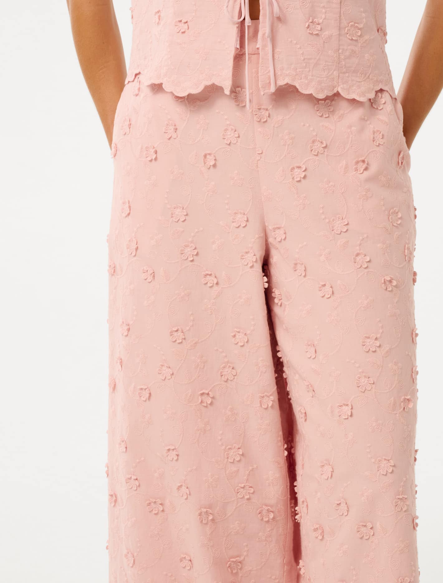 Daisy Petite Broderie Wide Leg Pants Pink Sorbet Co-ord