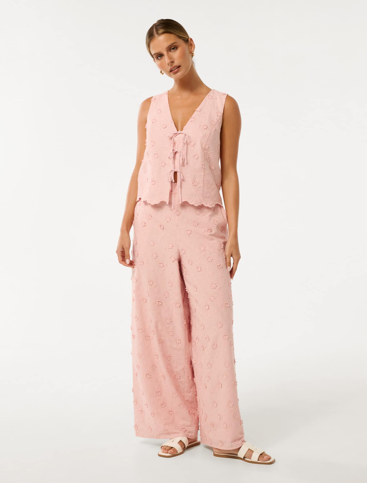 Daisy Petite Broderie Wide Leg Pants Pink Sorbet Co-ord