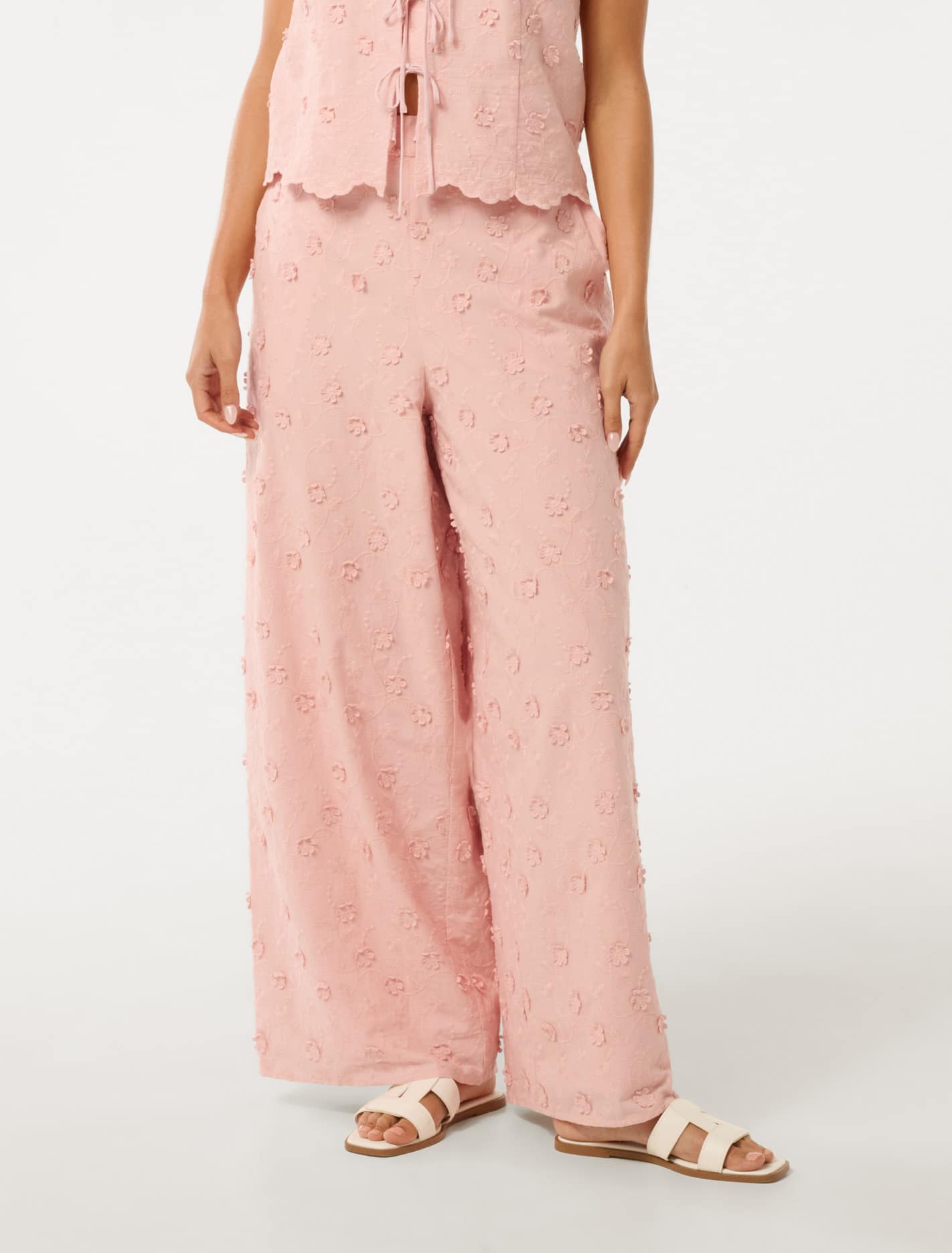 Daisy Petite Broderie Wide Leg Pants Pink Sorbet Co-ord