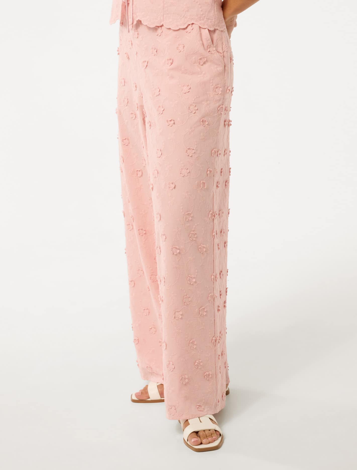 Daisy Petite Broderie Wide Leg Pants Pink Sorbet Co-ord