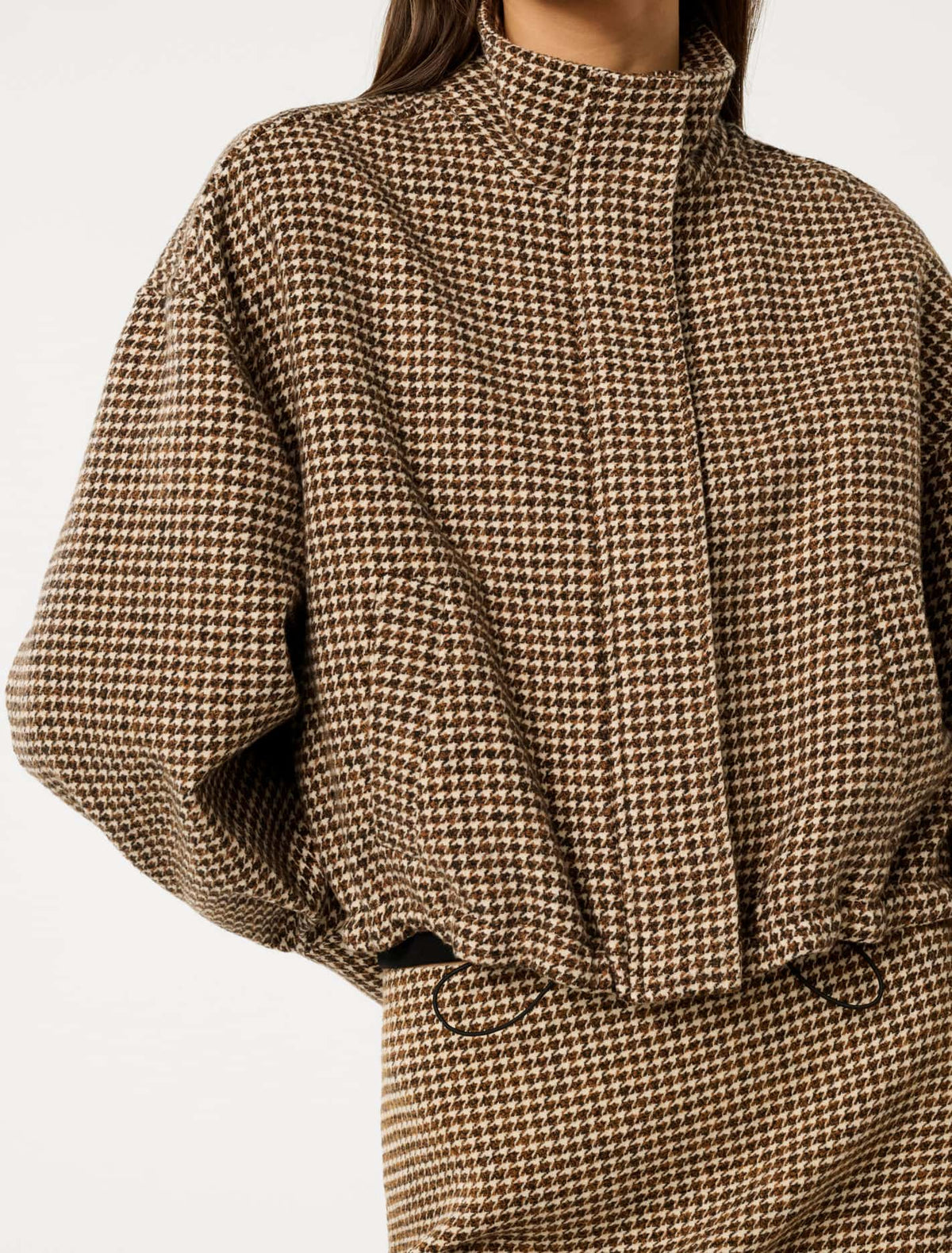 Kaia Check Crop Jacket Mocha Check Set