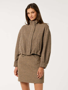 Kaia Check Crop Jacket Mocha Check Set