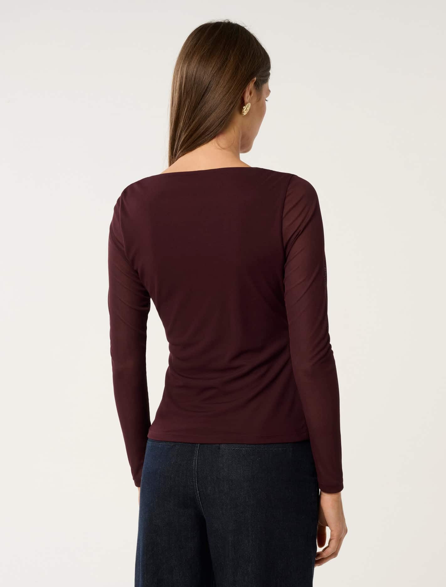 Raegan Ruched Mesh Top Deep Maroon