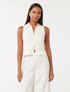 Felicity Zip Front Halter Top Porcelain