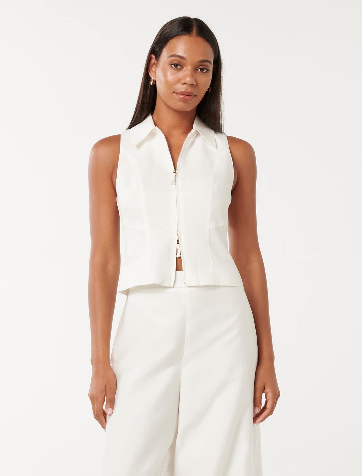 Felicity Zip Front Halter Top Porcelain