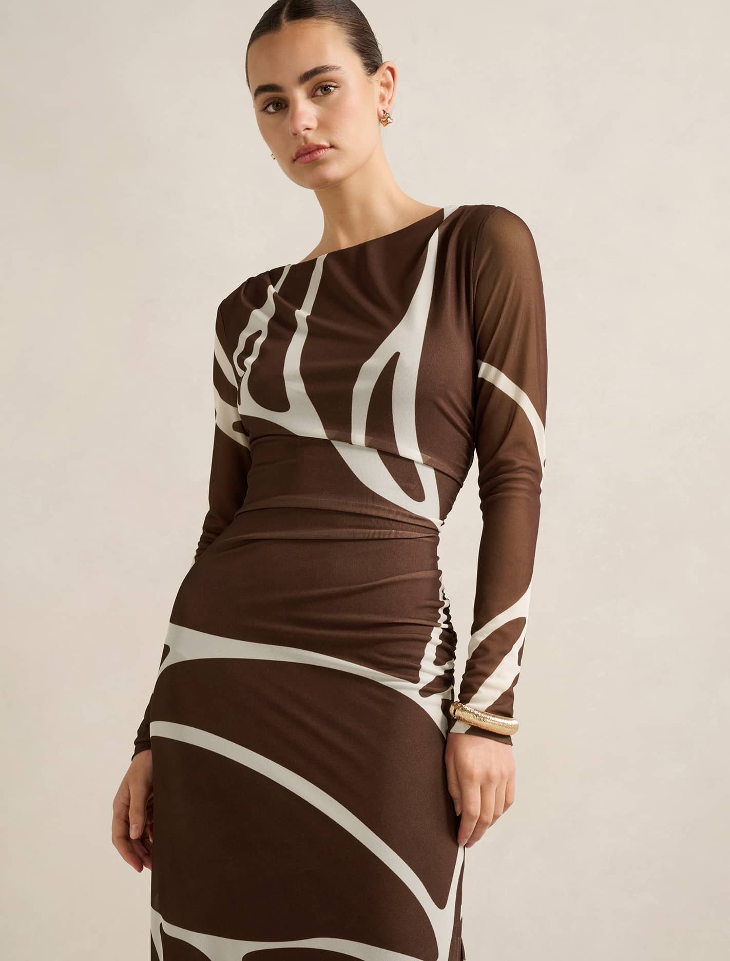 Alannah Mesh Long Sleeve Midi Dress Dark Sabine