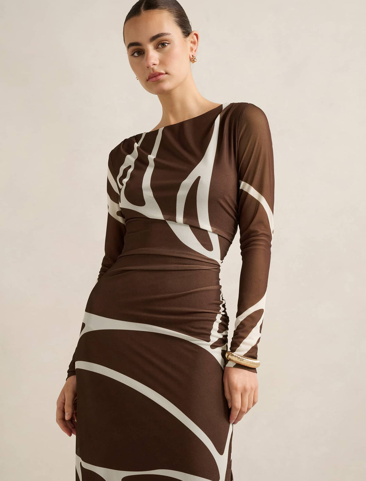 Alannah Mesh Long Sleeve Midi Dress Dark Sabine