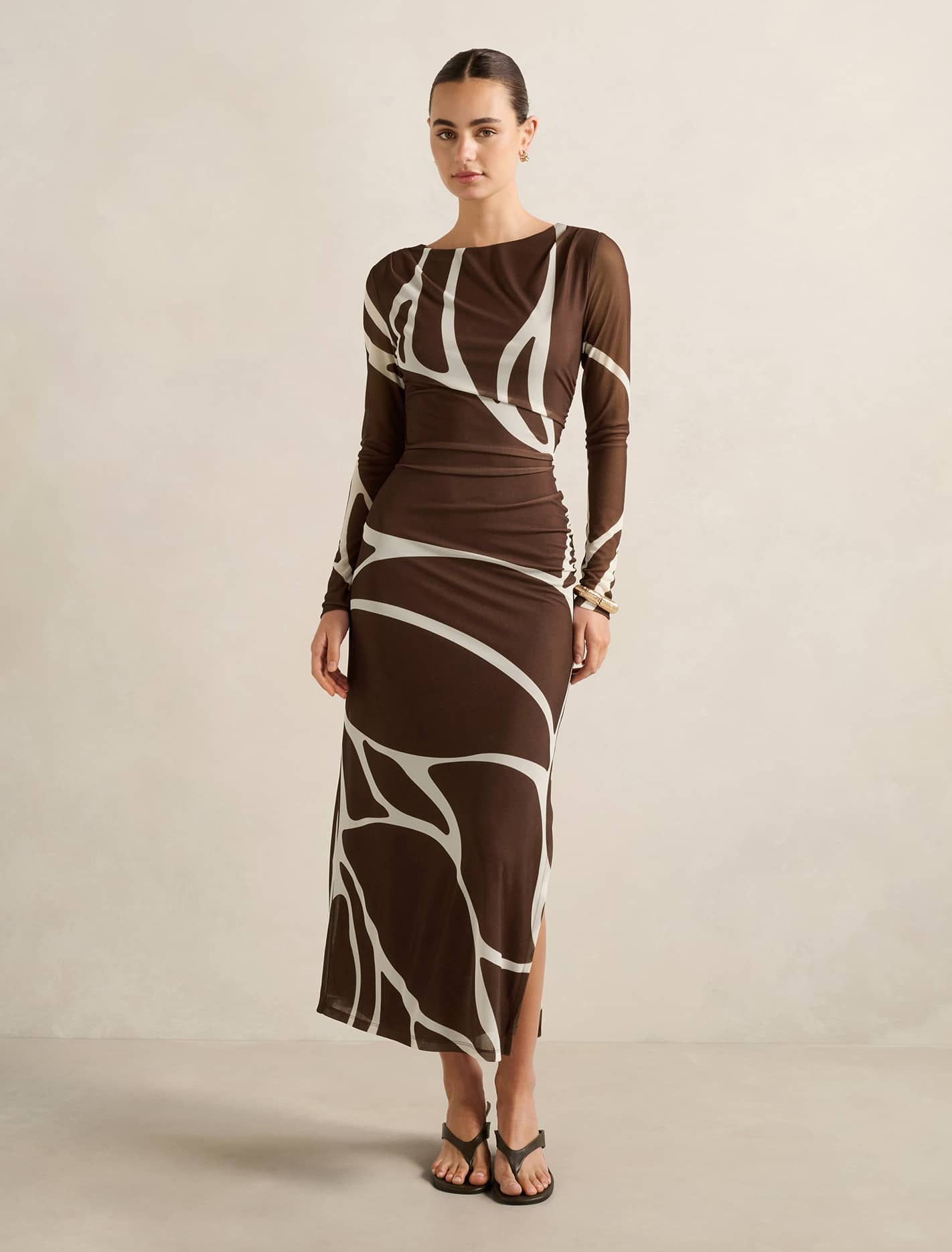 Alannah Mesh Long Sleeve Midi Dress Dark Sabine