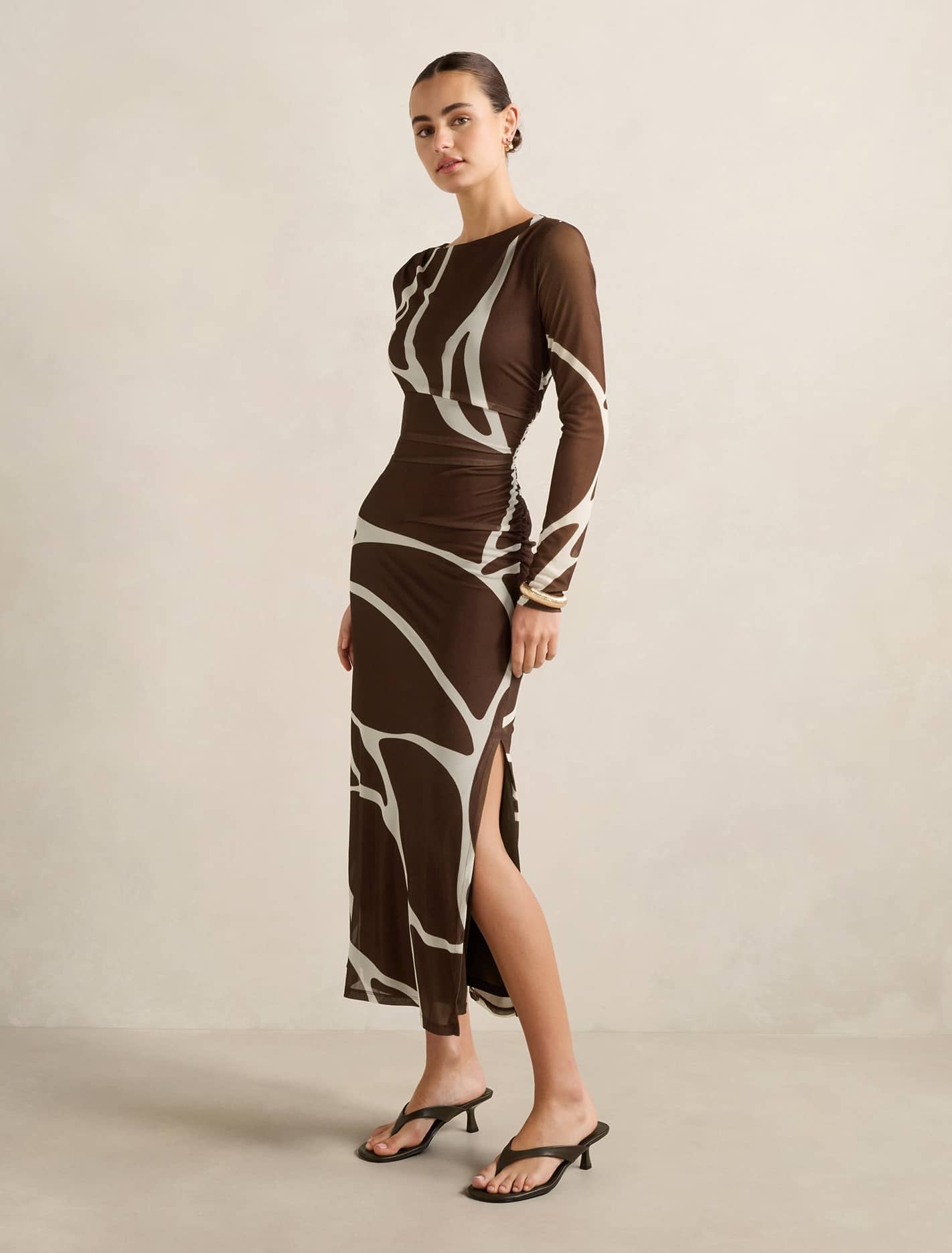 Alannah Mesh Long Sleeve Midi Dress Dark Sabine
