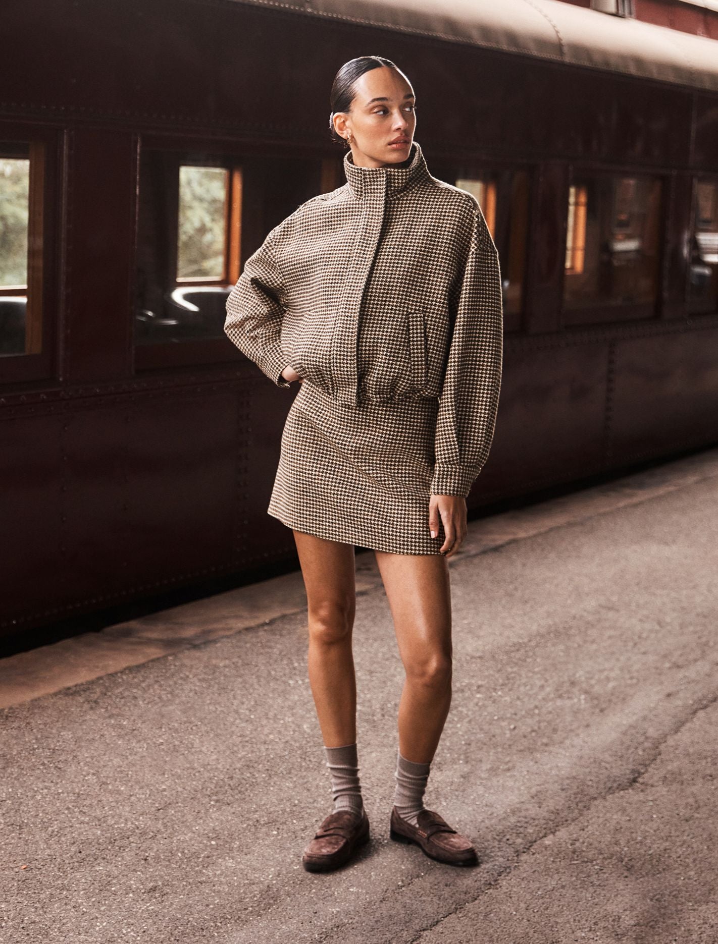 Kaia Check Mini Skirt Mocha Check Set