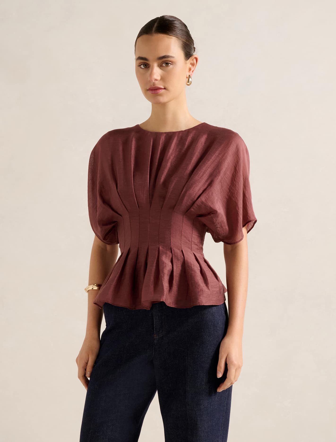 Olive Pleated Top Ganache