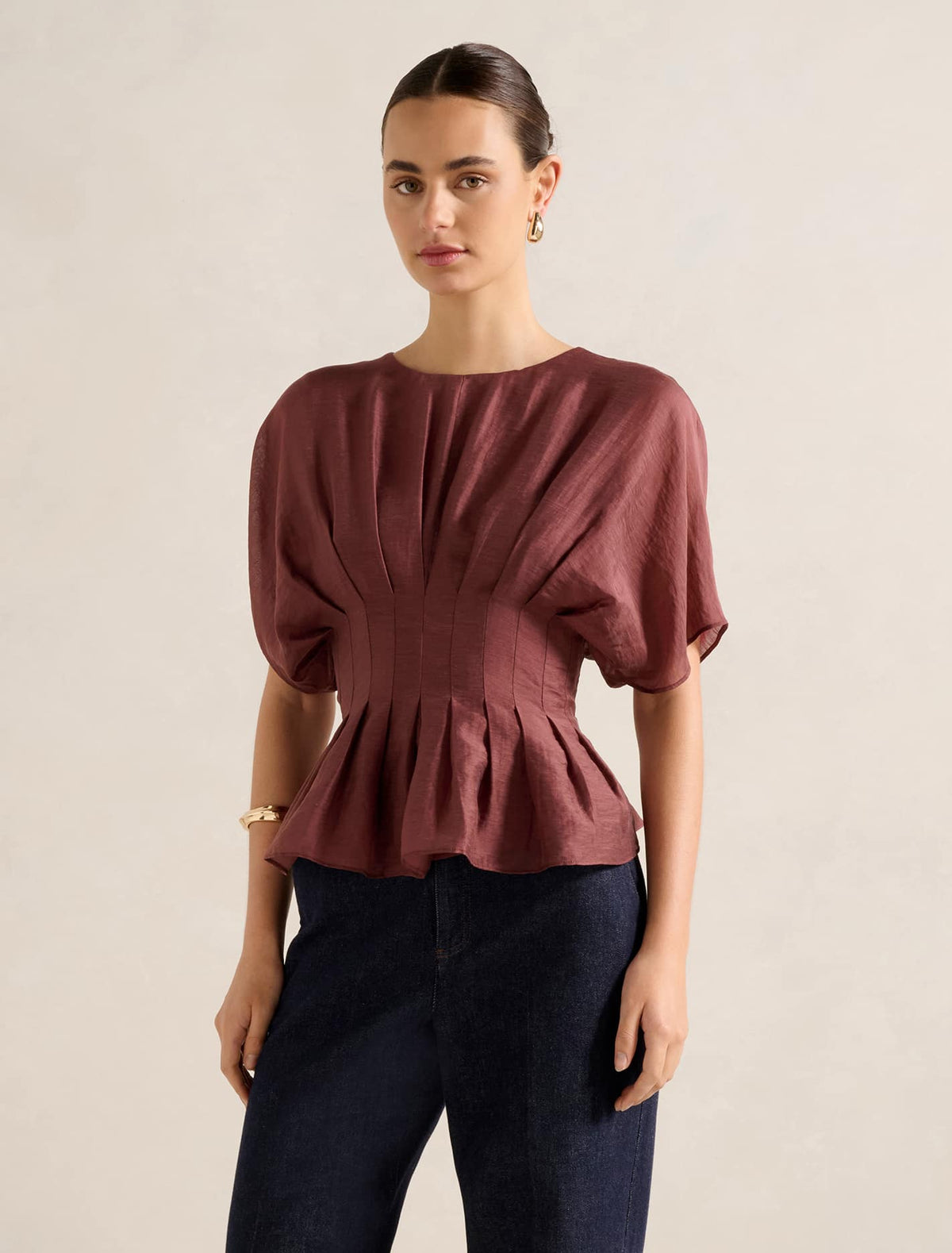 Olive Pleated Top Ganache