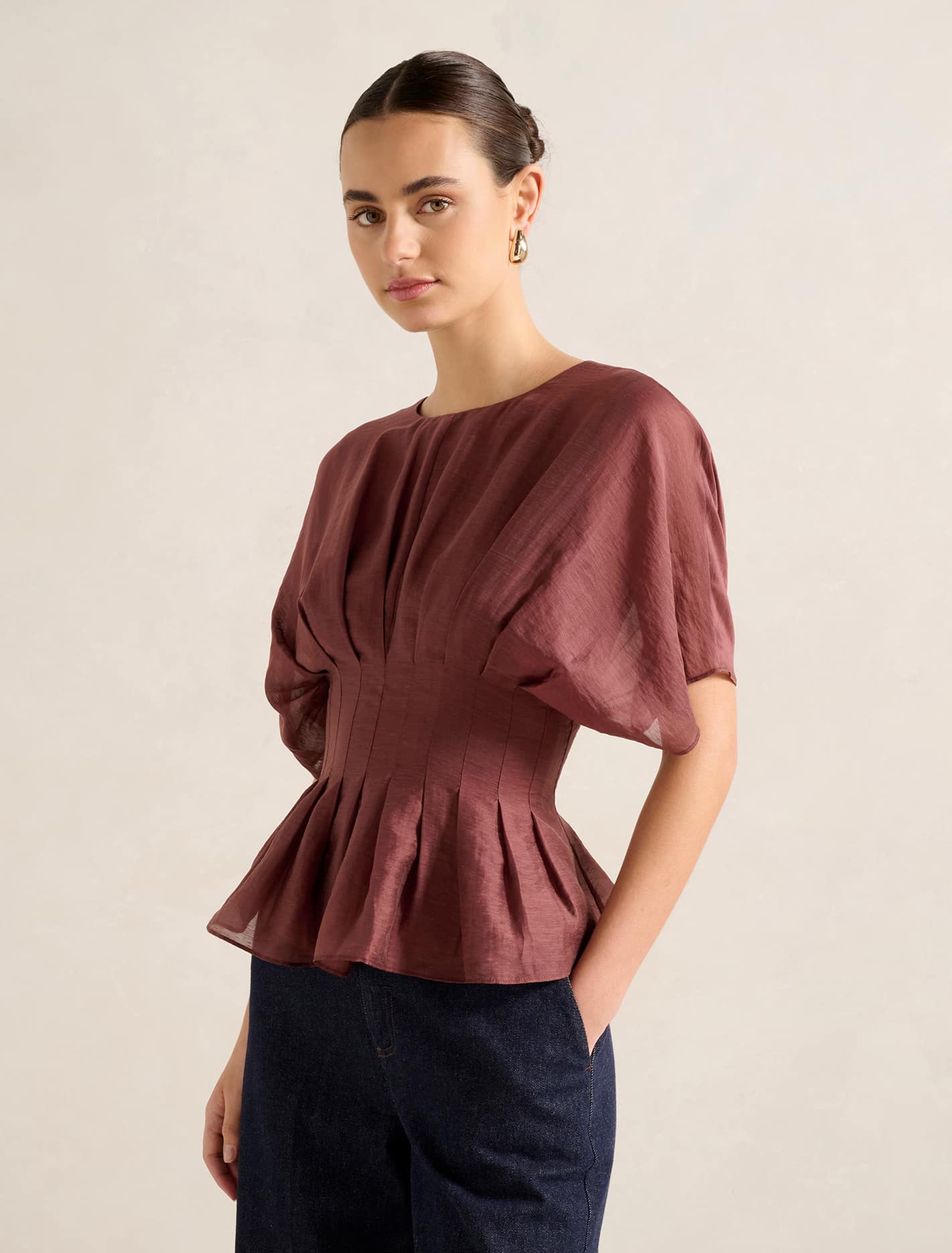 Olive Pleated Top Ganache