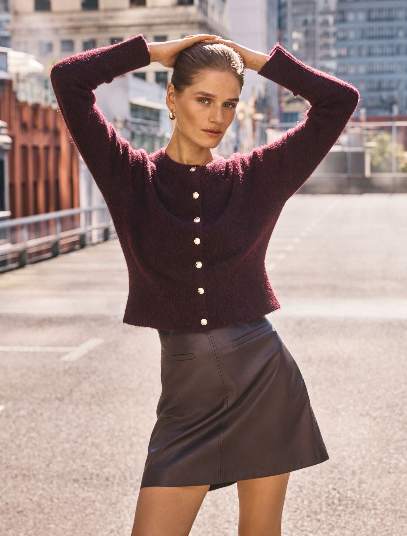 Addison Vegan Leather Mini Skirt Royal Berry