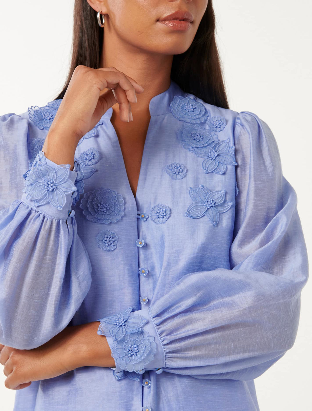 Indigo Applique Blouse Hydrangea