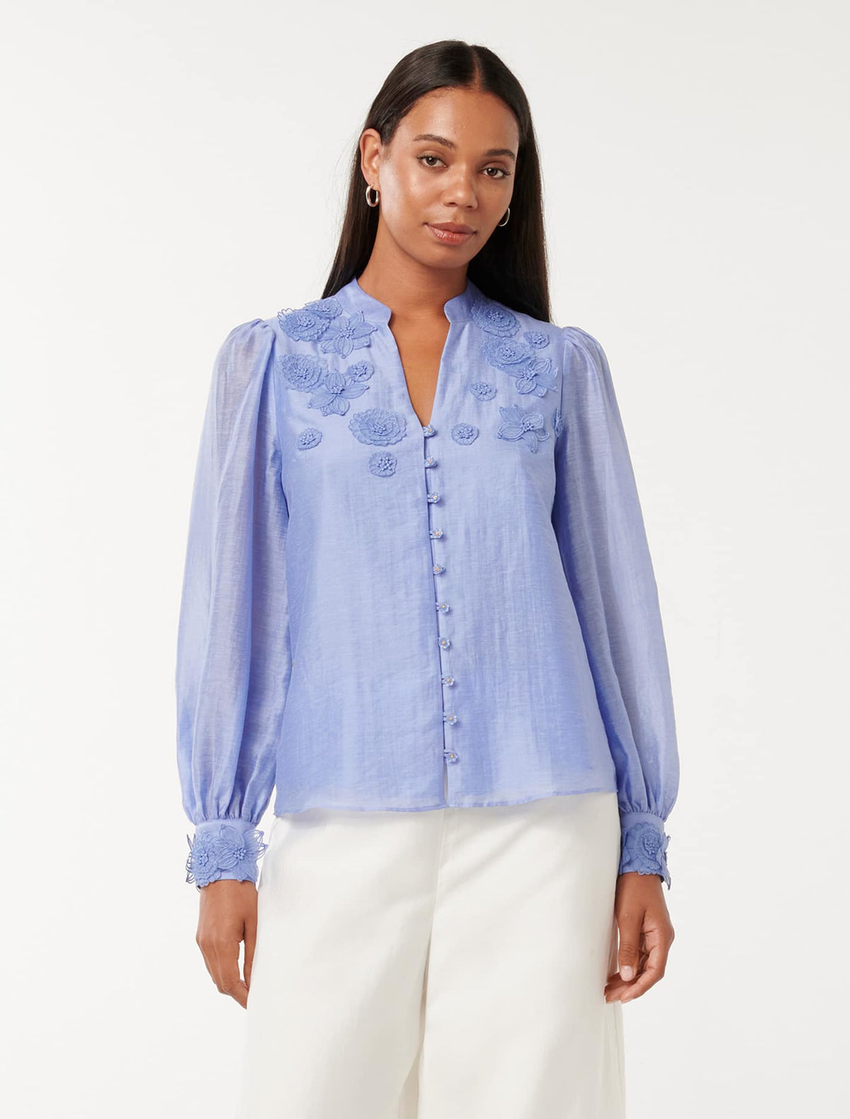 Indigo Applique Blouse Hydrangea