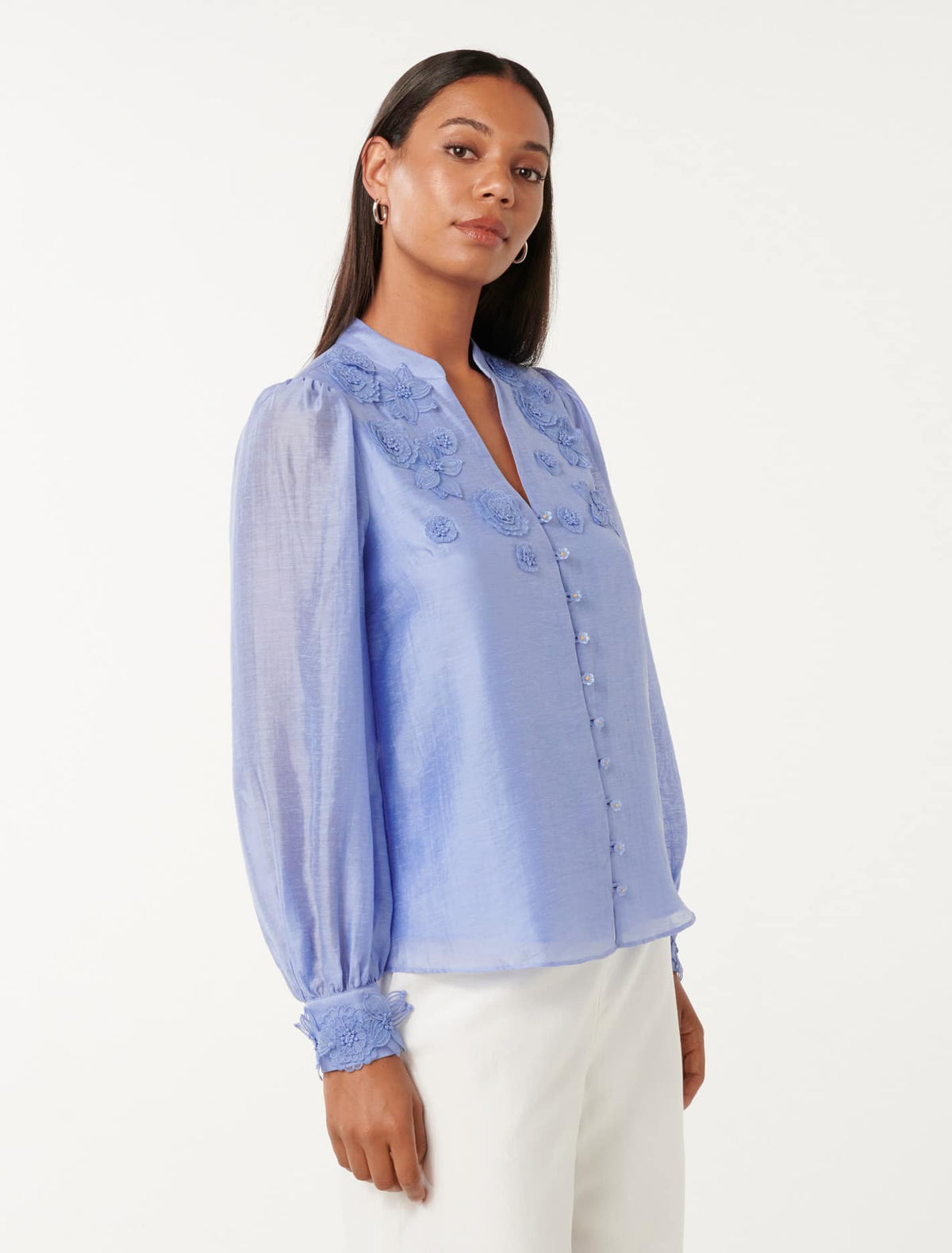 Indigo Applique Blouse Hydrangea