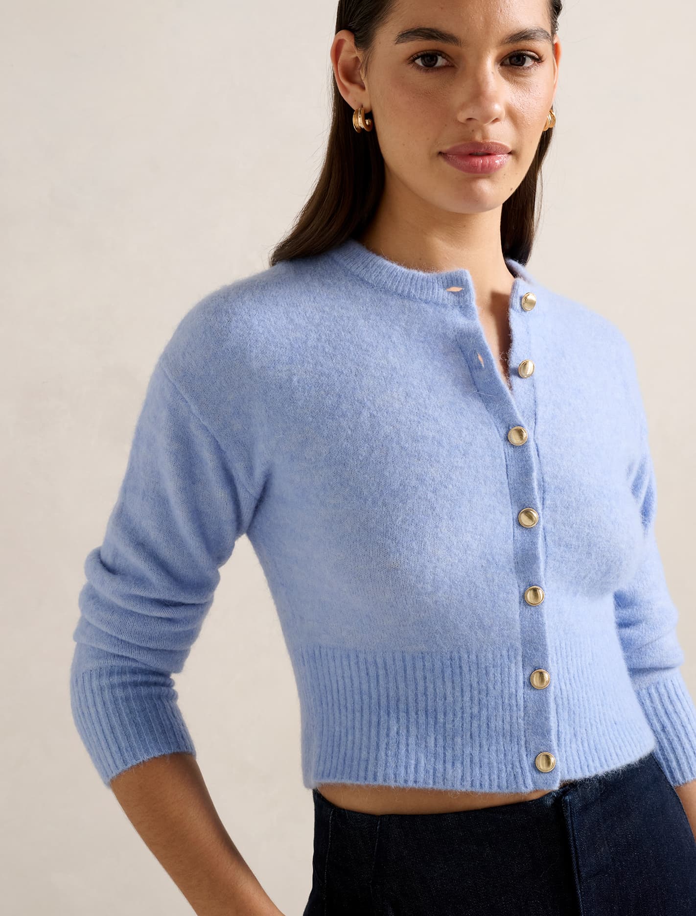 Tilly Crew Neck Cardigan Dusty Blue