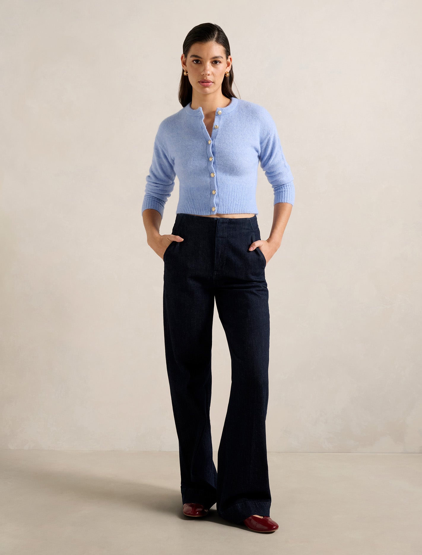 Tilly Crew Neck Cardigan Dusty Blue