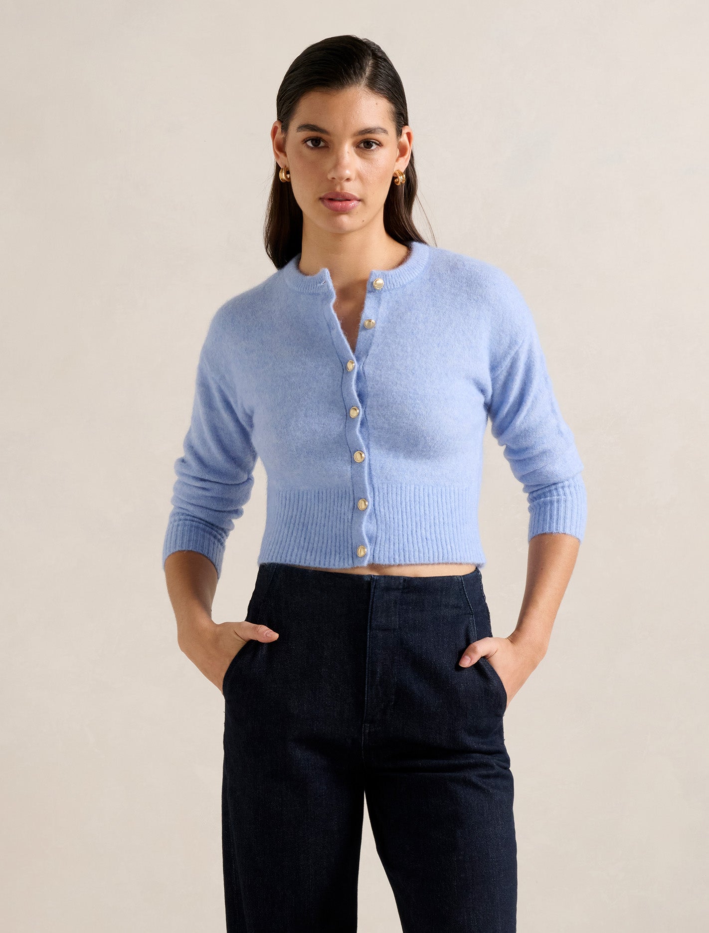 Tilly Crew Neck Cardigan Dusty Blue