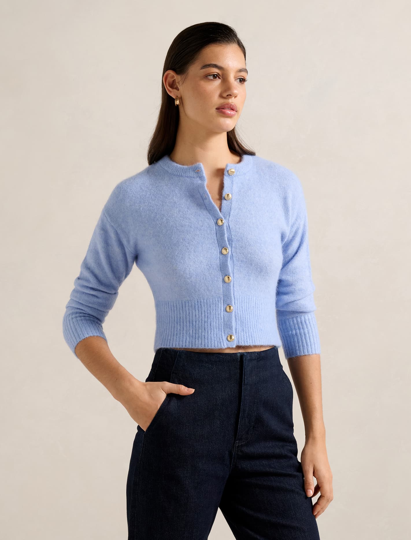 Tilly Crew Neck Cardigan Dusty Blue