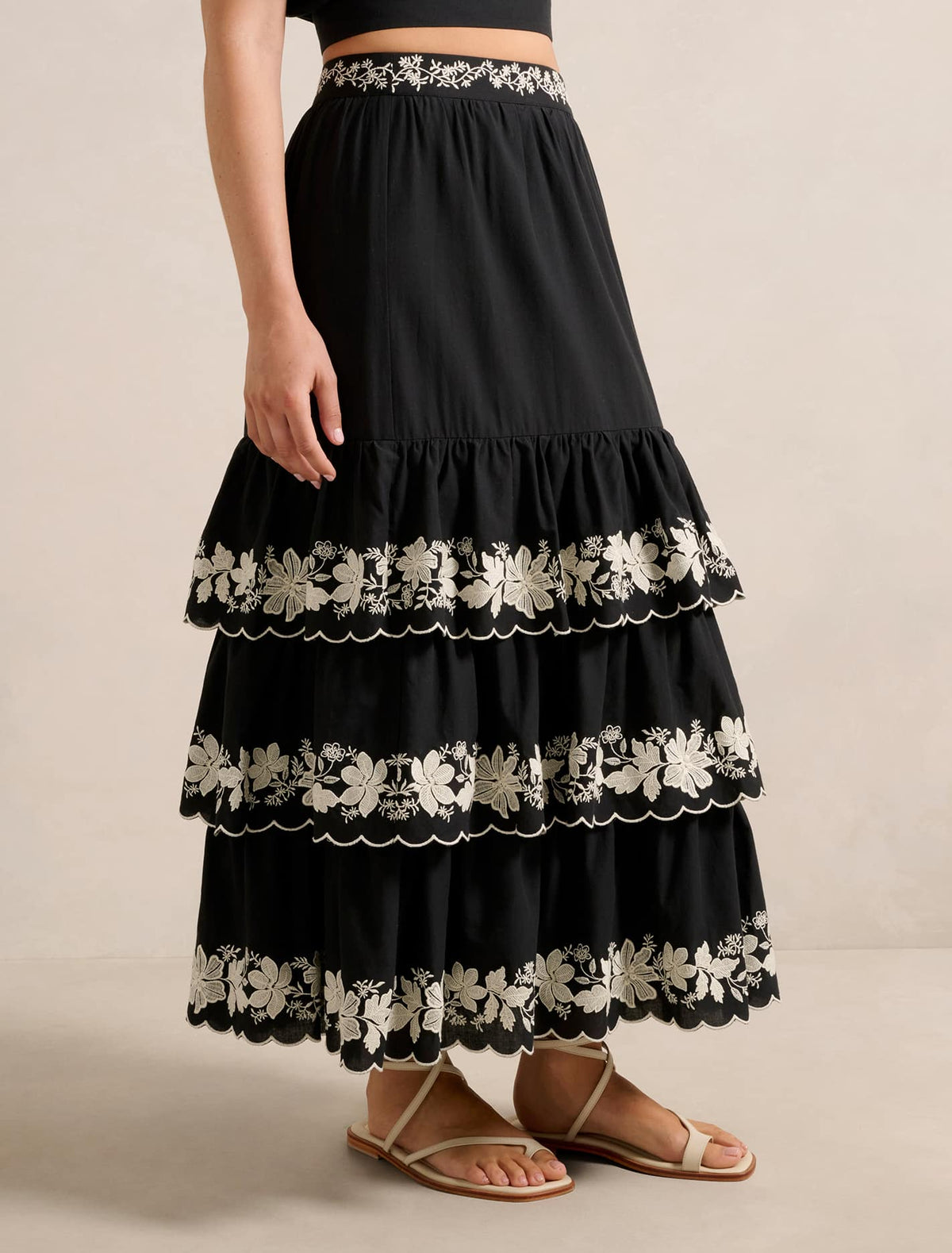 Blaire Embroidery Maxi Skirt Black Vera Co-ord