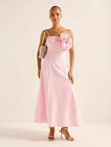 Felicia Flower Detail Midi Dress Soft Pink