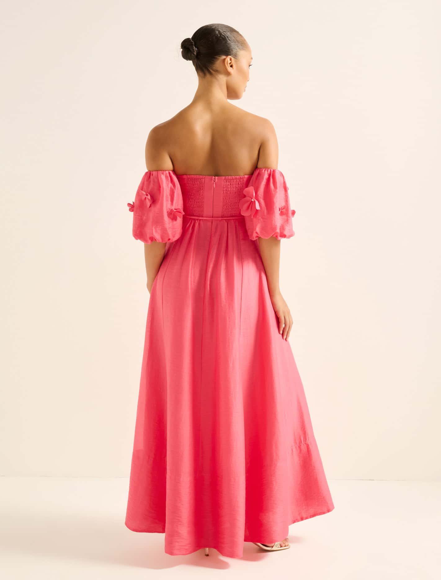 Cora Floral Applique Midi Dress Bright Pink