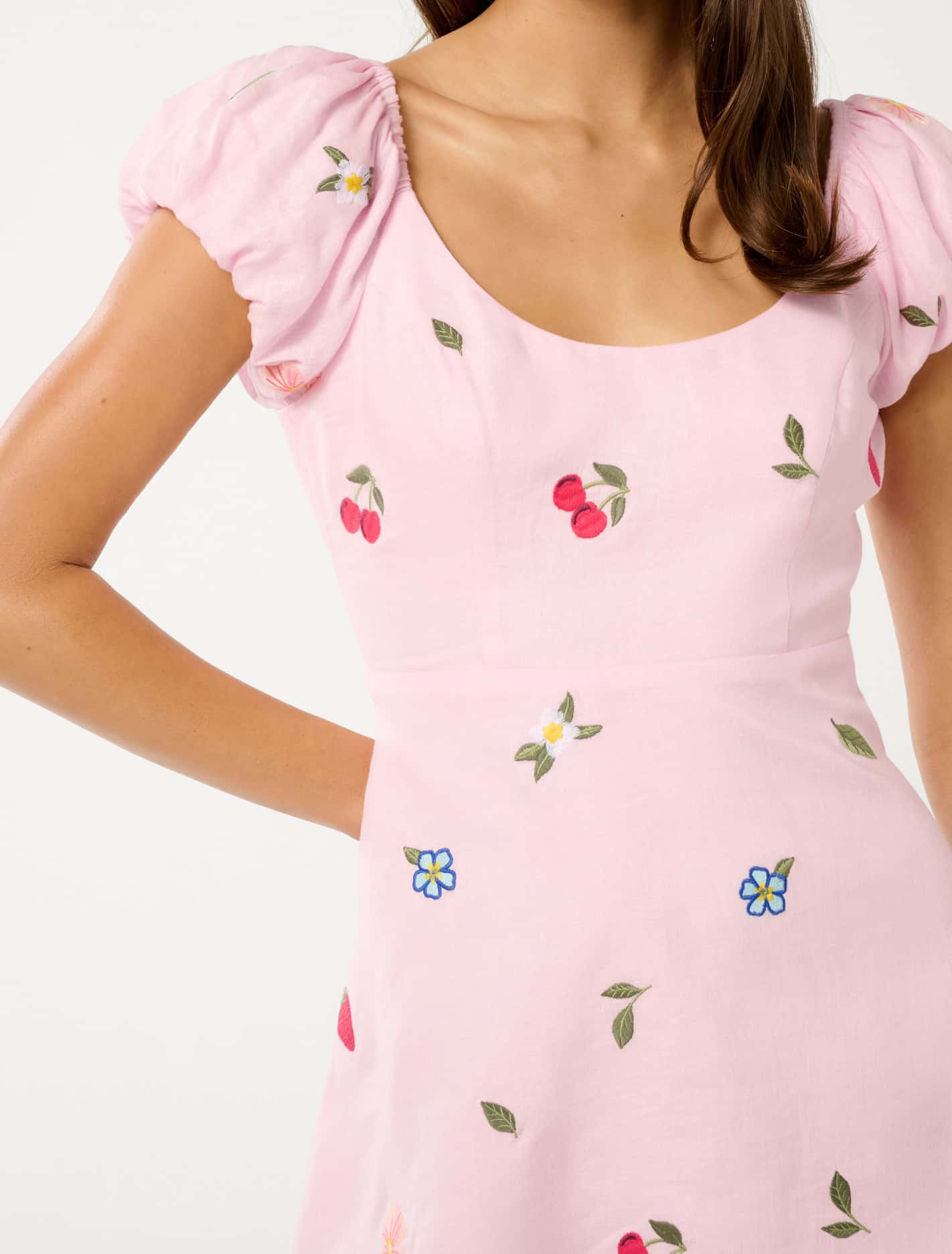 Clara Embroidered Linen Mini Cotton Candy