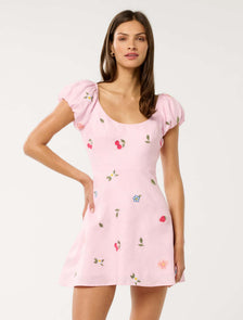 Clara Embroidered Linen Mini Cotton Candy