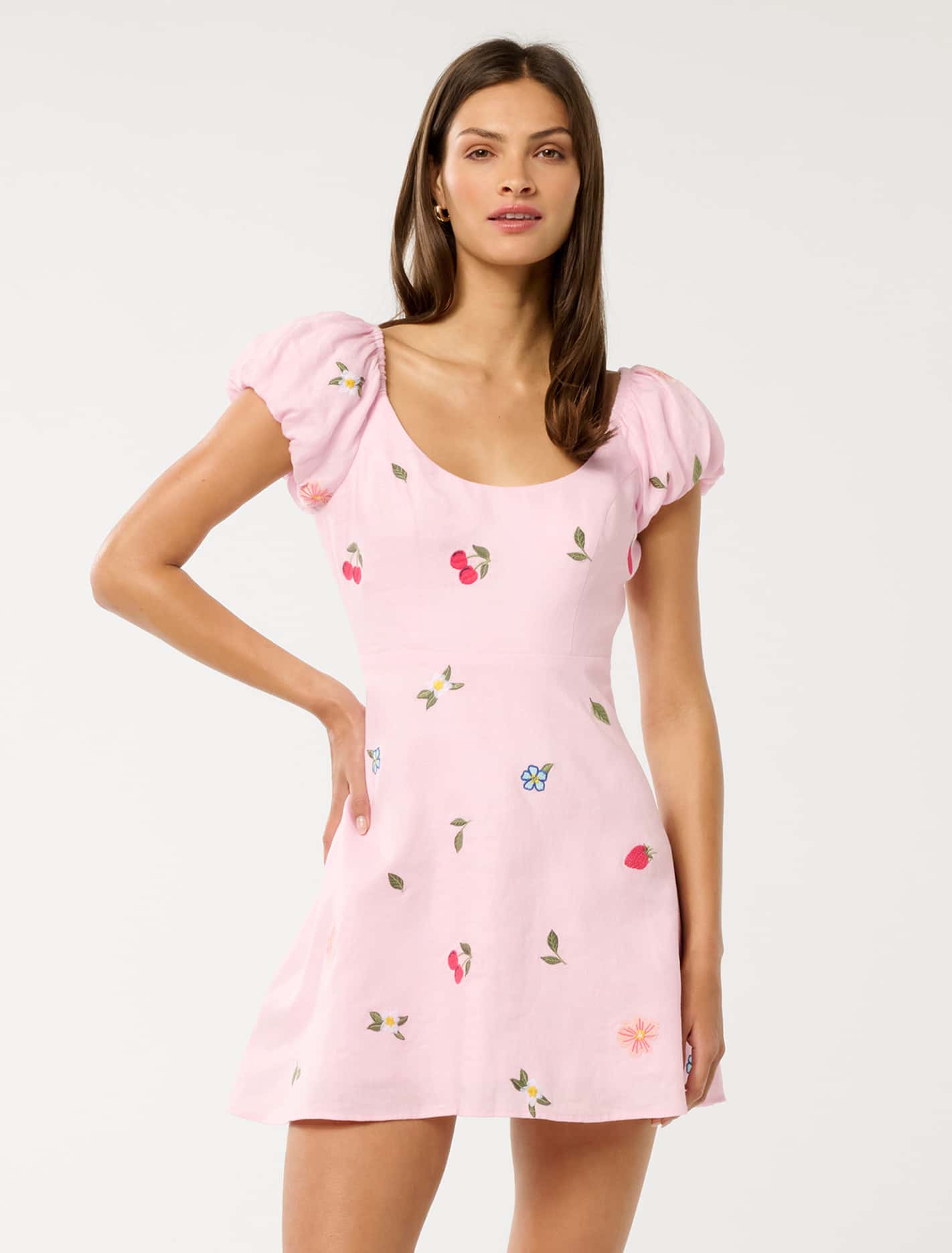 Clara Embroidered Linen Mini Cotton Candy