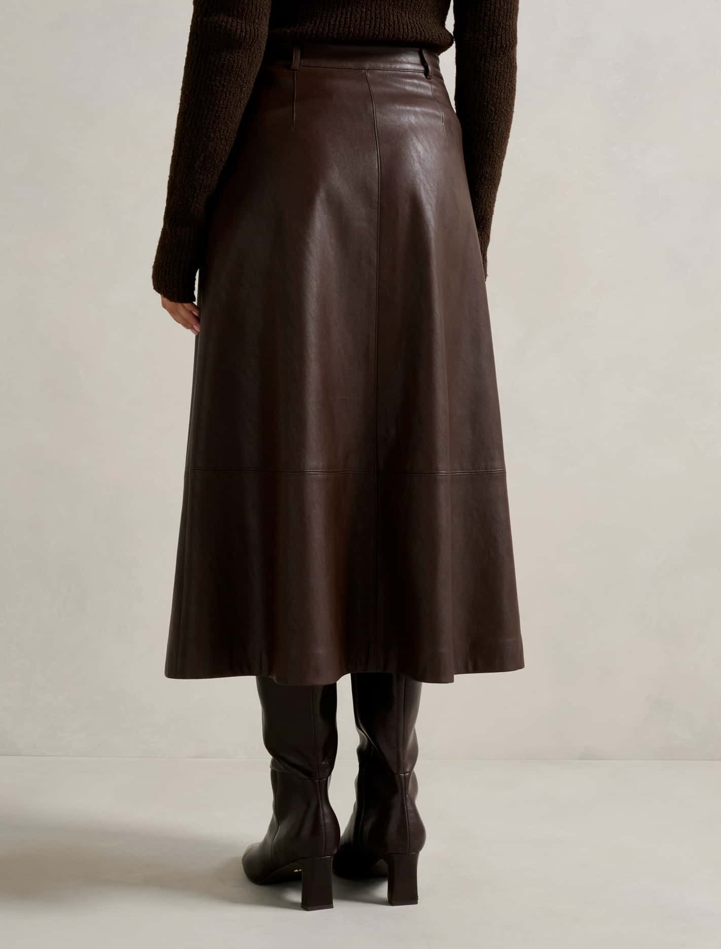 Jaelyn Vegan Leather Midi Skirt Dark Chocolate