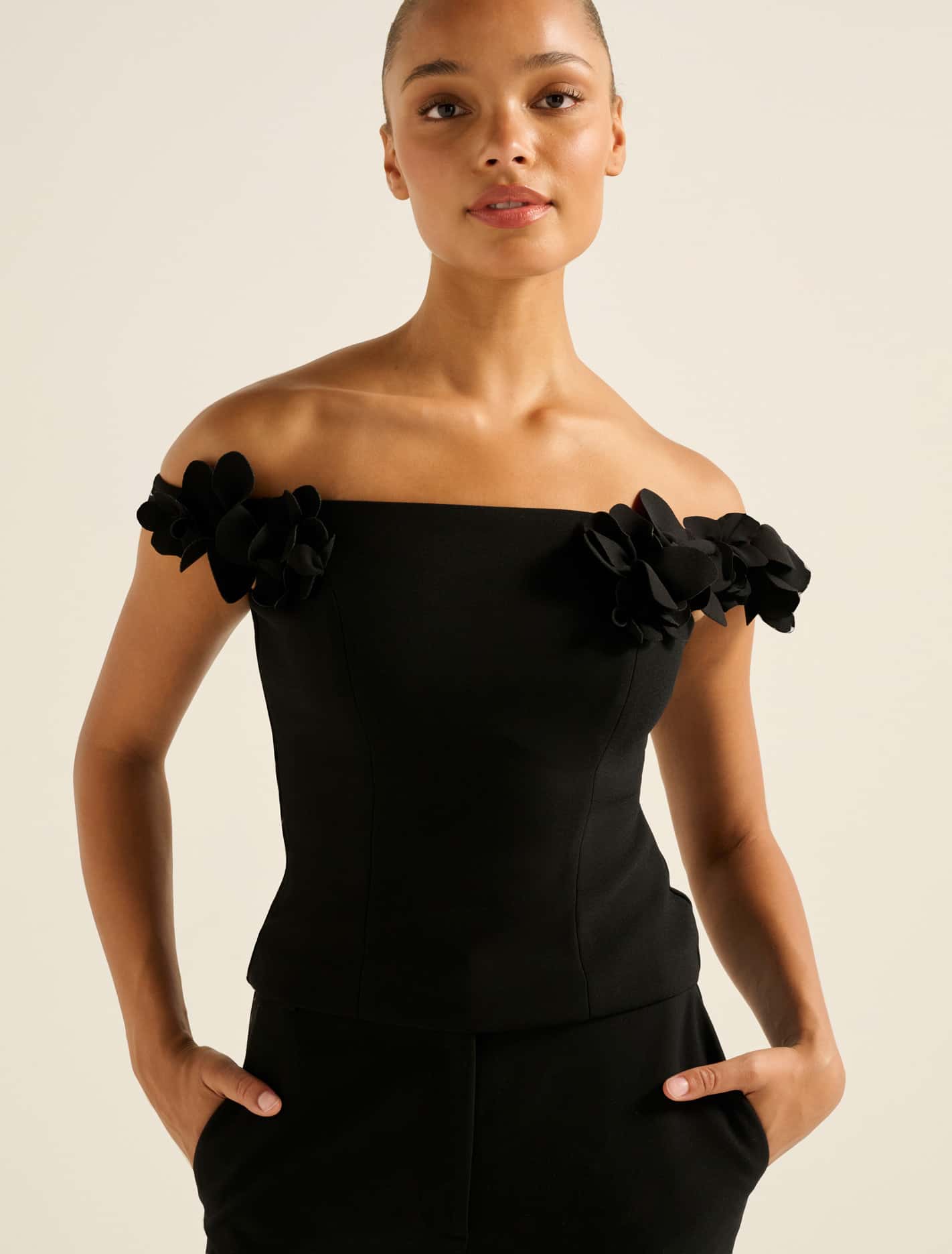 Faye Applique Bardot Black