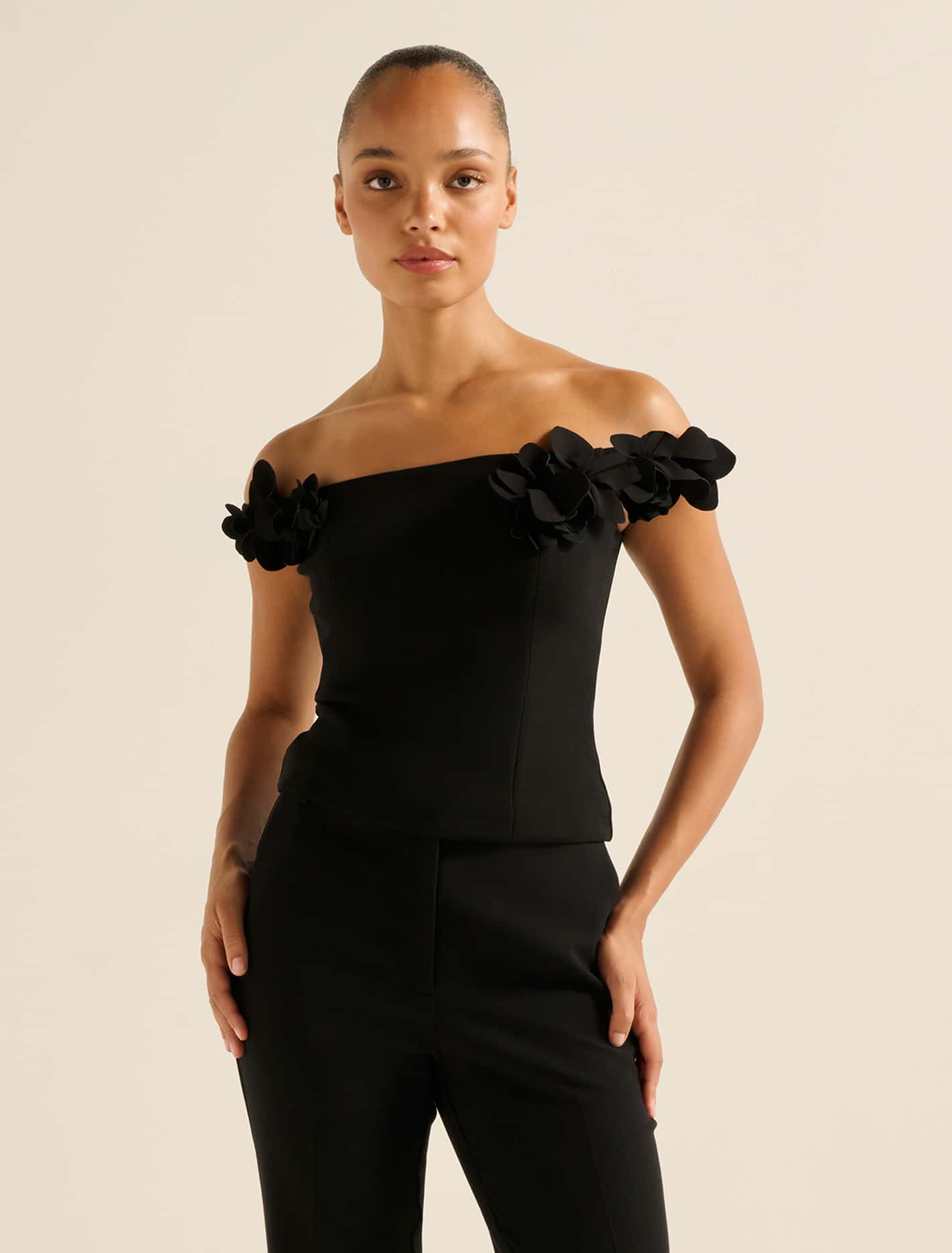 Faye Applique Bardot Black